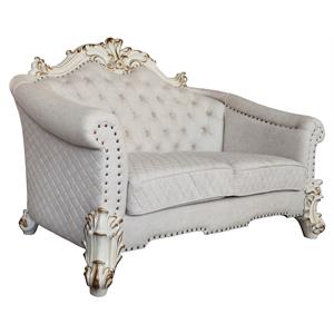 acme vendome ii loveseat with 4 pillows in ivory fabric and antique pearl