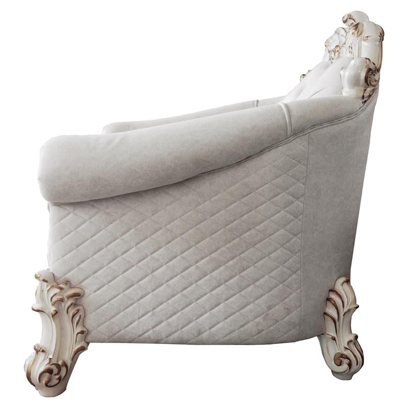 ACME Vendome II Chair with 2 Pillows in Two Tone Ivory Fabric and Antique Pearl