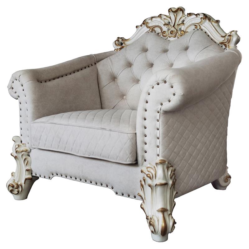 ACME Vendome II Chair with 2 Pillows in Two Tone Ivory Fabric and Antique Pearl