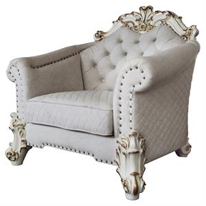 acme vendome ii chair with 2 pillows in two tone ivory fabric and antique pearl