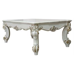 acme vendome ii wooden coffee table with scrolled leg in antique pearl