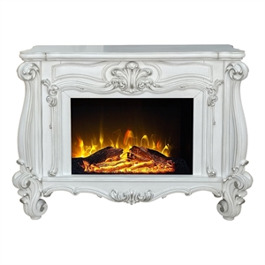 acme versailles rectangular carving wooden frame fireplace in bone white