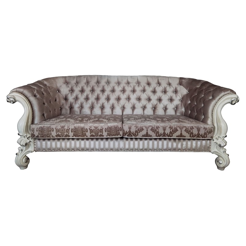 ACME Versailles Sofa with 7 Pillows in Ivory Fabric and Bone White