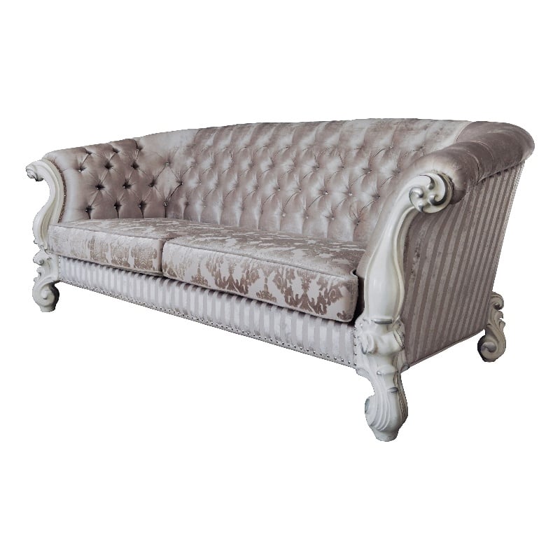 ACME Versailles Sofa with 7 Pillows in Ivory Fabric and Bone White