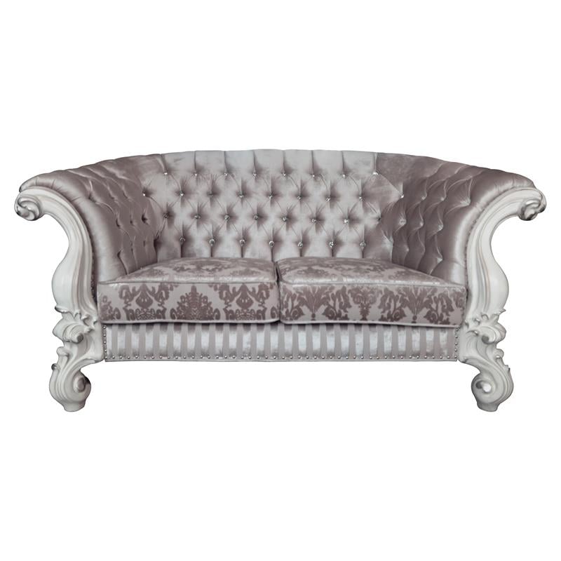 ACME Versailles Loveseat with 5 Pillows in Ivory Fabric and Bone White