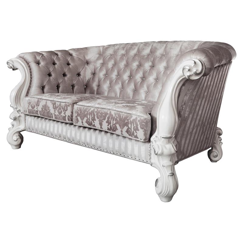 ACME Versailles Loveseat with 5 Pillows in Ivory Fabric and Bone White