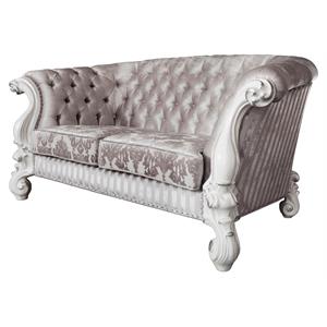 acme versailles loveseat with 5 pillows in ivory fabric and bone white