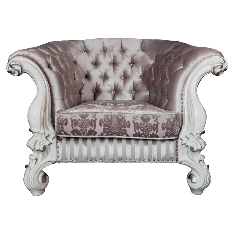 ACME Versailles Chair with 2 Pillows in Ivory Fabric and Bone White