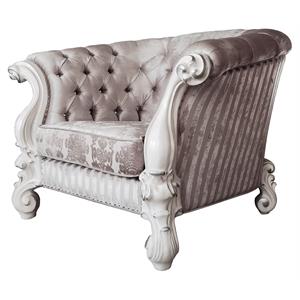 acme versailles chair with 2 pillows in ivory fabric and bone white