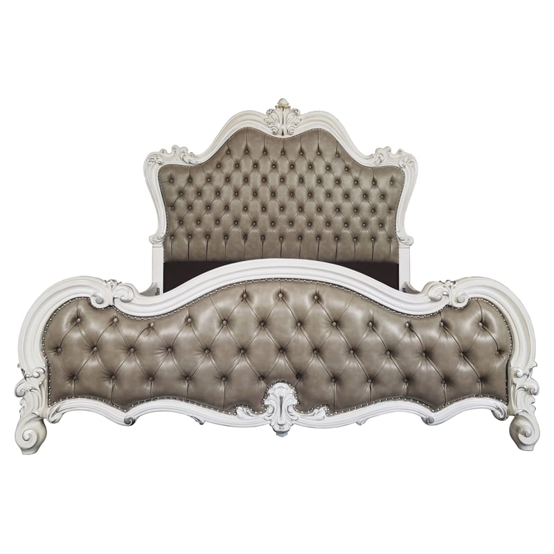 ACME Versailles II Queen Bed in Vintage Gray Polyurethane and Bone White