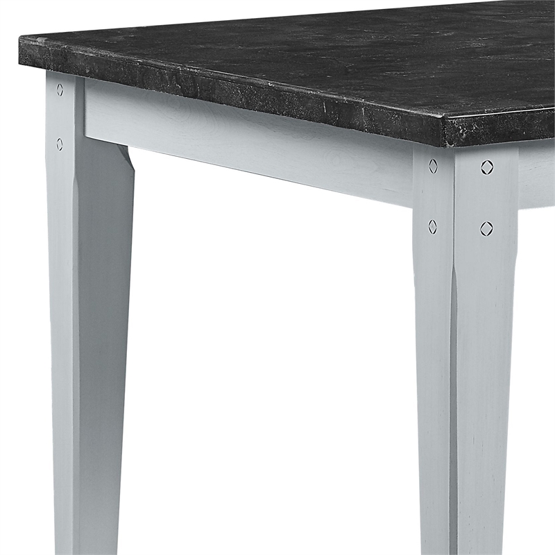 ACME Lanton Dining Table in Marble & Antique White Finish