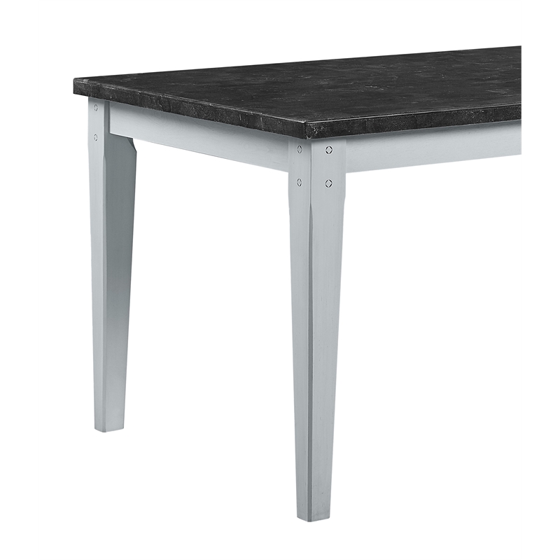 ACME Lanton Dining Table in Marble & Antique White Finish