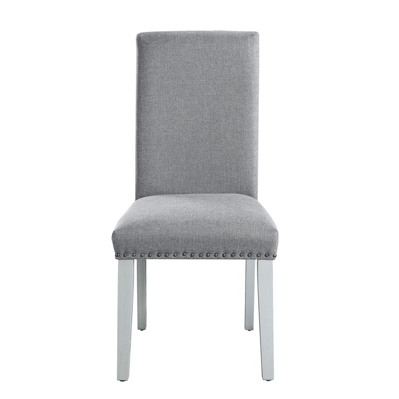 ACME Lanton Side Chair in Gray Linen Fabric and Antique White
