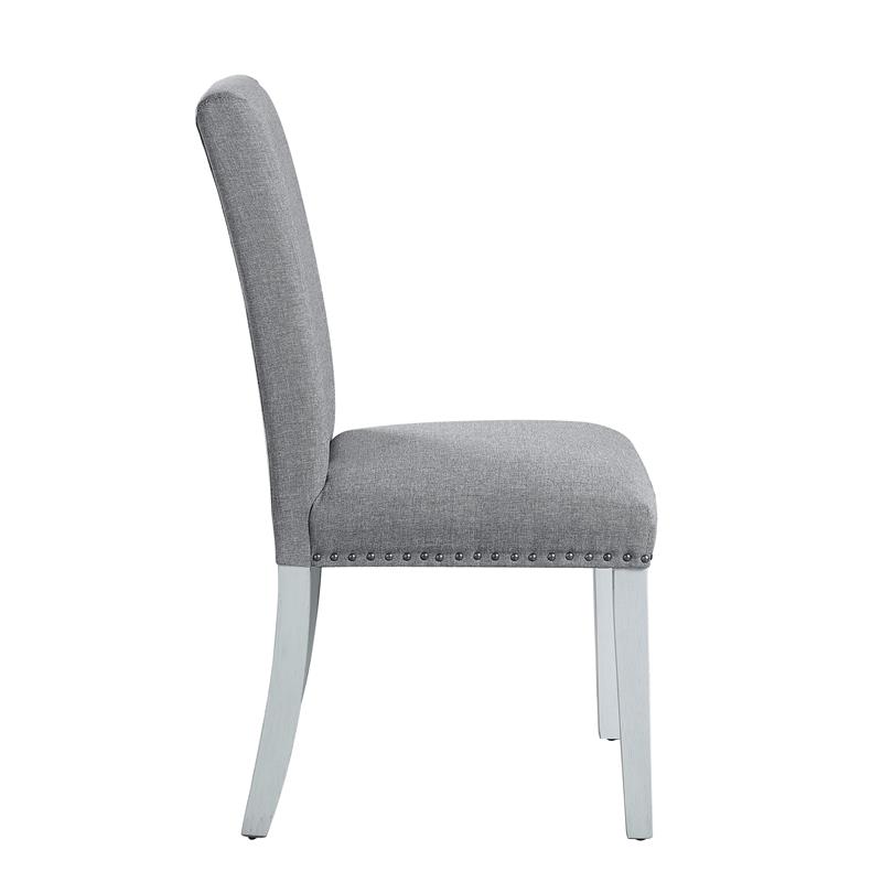 ACME Lanton Side Chair in Gray Linen Fabric and Antique White