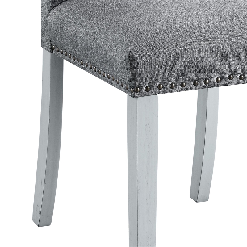 ACME Lanton Side Chair in Gray Linen Fabric and Antique White