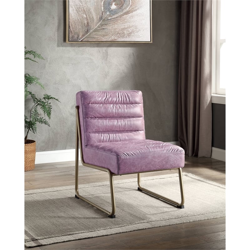 ACME Loria Tufted Upholstery Accent Chair in Wisteria Top Grain Leather