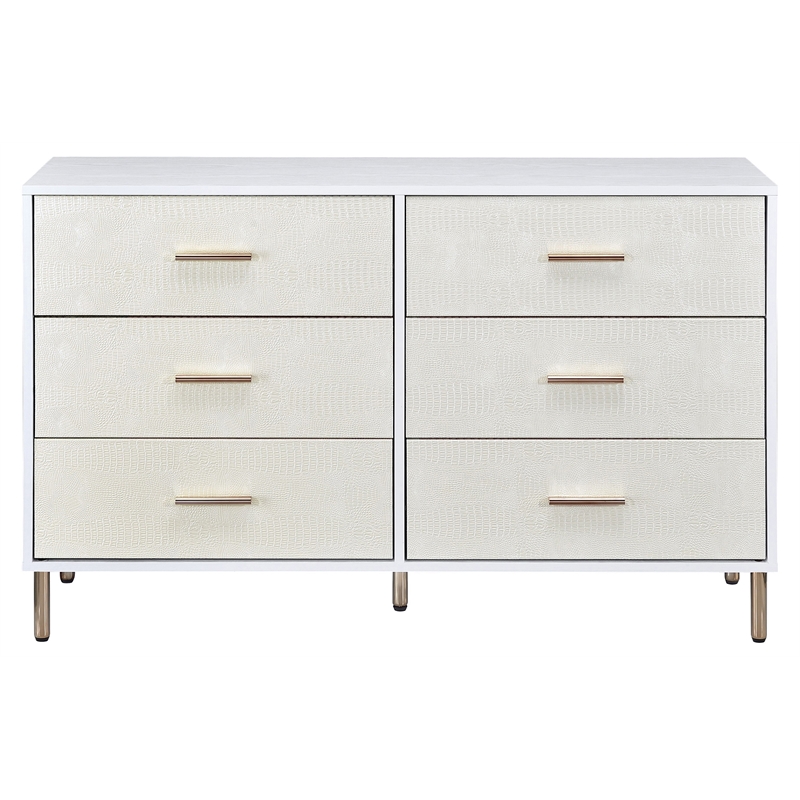 ACME Myles 6-Drawer Wooden Dresser in White and Champagne and Gold
