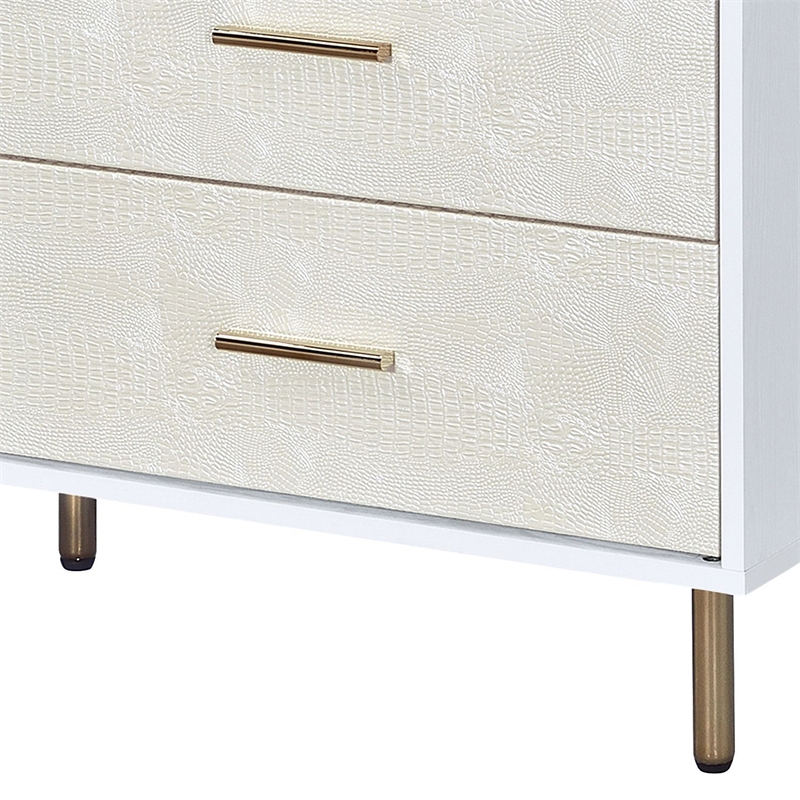 ACME Myles 6-Drawer Wooden Dresser in White and Champagne and Gold