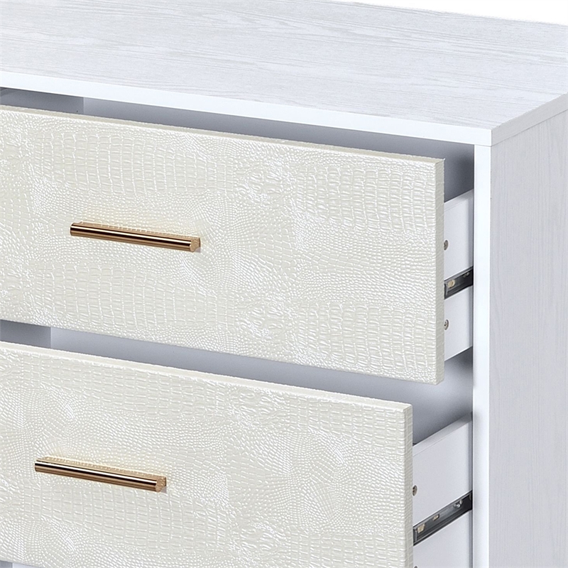 ACME Myles 6-Drawer Wooden Dresser in White and Champagne and Gold