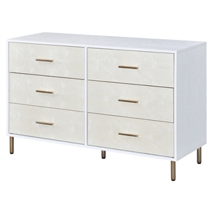 acme myles 6-drawer wooden dresser in white and champagne and gold