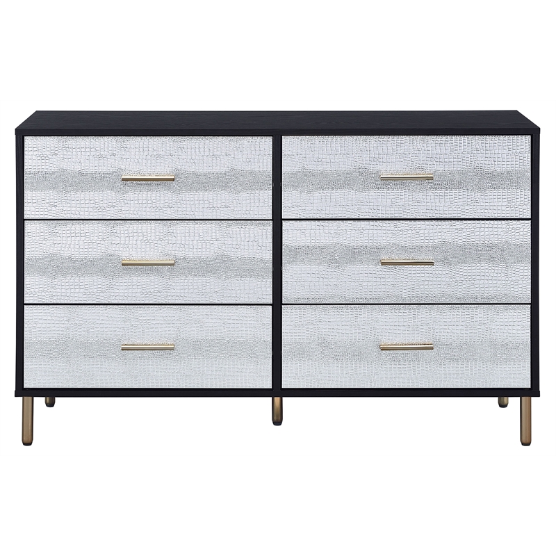 ACME Myles 6-Drawer Wooden Dresser in Black and Silver and Gold