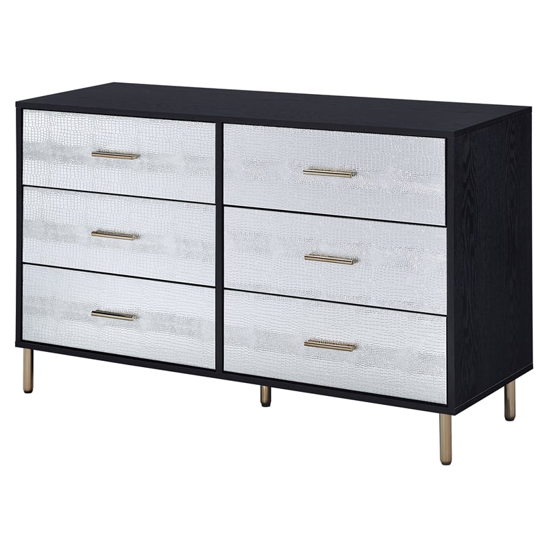 ACME Myles 6-Drawer Wooden Dresser in Black and Silver and Gold