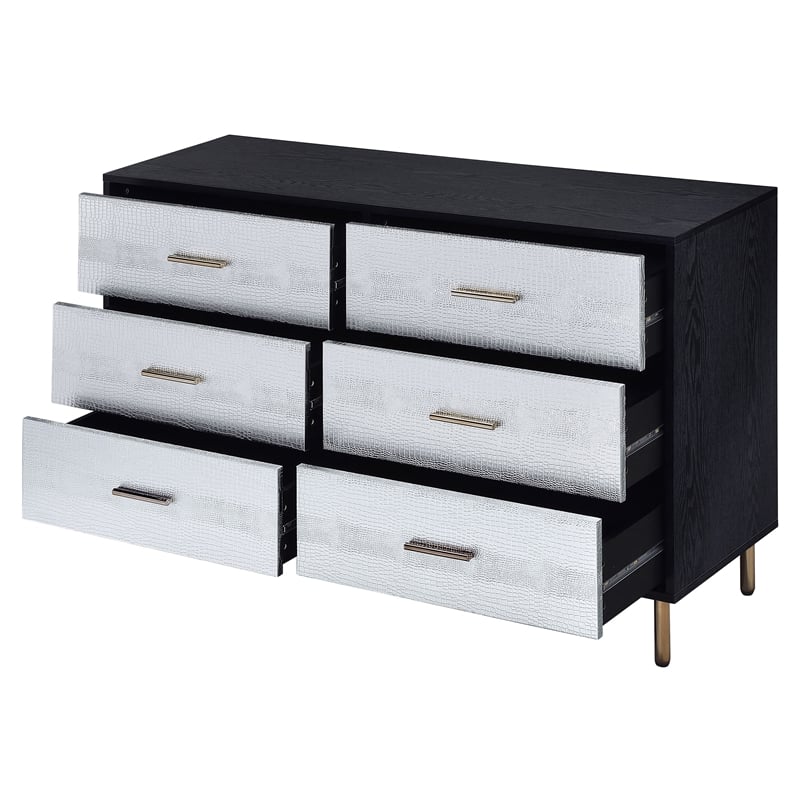 ACME Myles 6-Drawer Wooden Dresser in Black and Silver and Gold