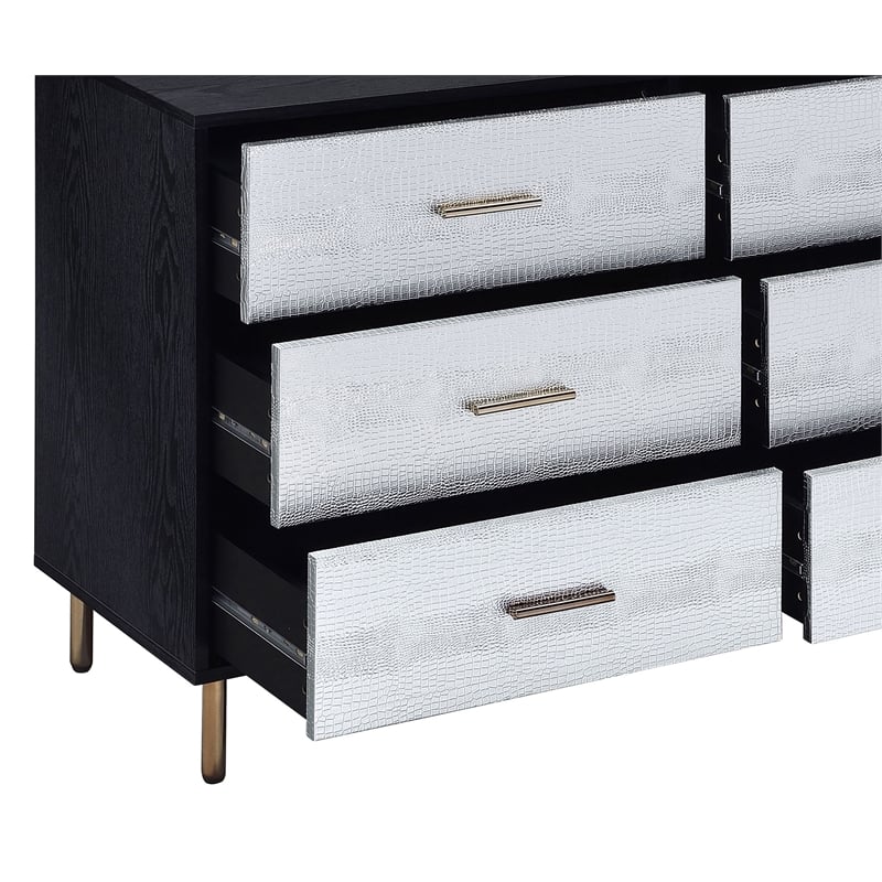 ACME Myles 6-Drawer Wooden Dresser in Black and Silver and Gold