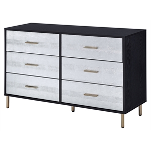 acme myles 6-drawer wooden dresser in black and silver and gold