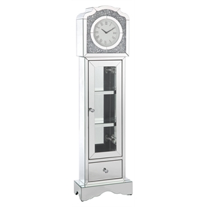 acme noralie wood frame grandfather clock in mirrored and faux diamonds