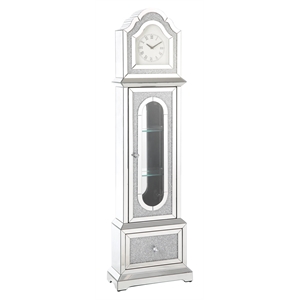ACME Noralie Wood Frame Grandfather Clock with LED in Mirrored and Faux Diamonds