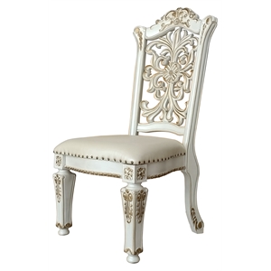 ACME Vendome Side Chair in Ivory Polyurethane and Antique Pearl Wood (Set of 2)