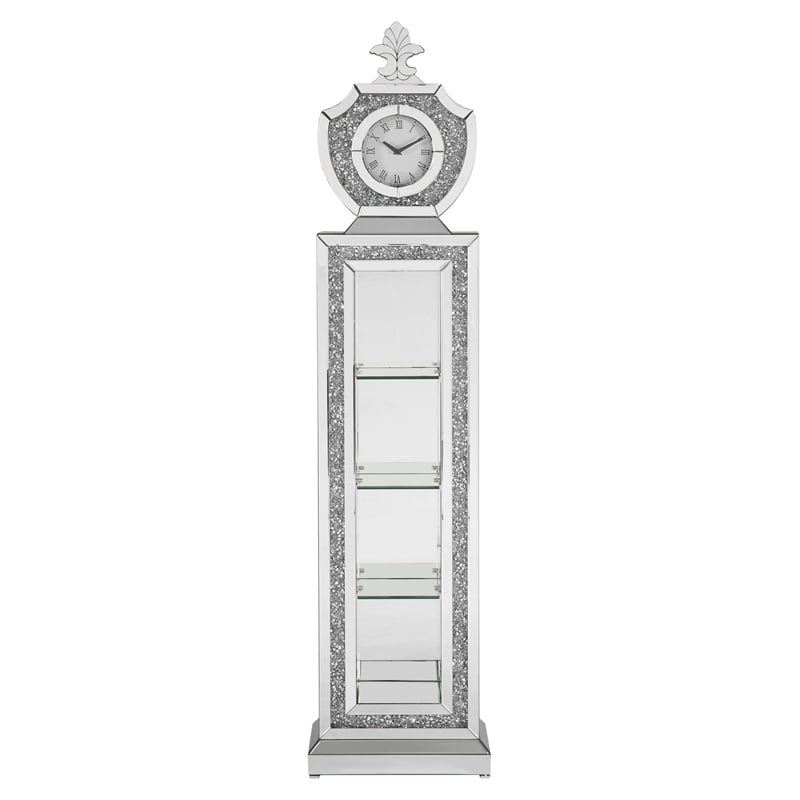 ACME Noralie Wood Frame Grandfather Clock with LED in Mirrored and Faux Diamonds