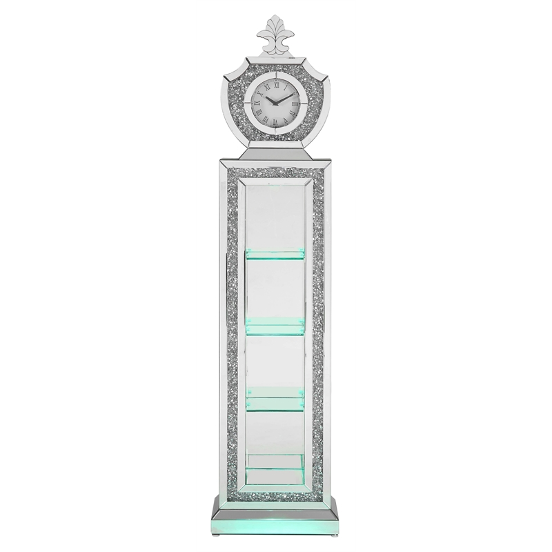 ACME Noralie Wood Frame Grandfather Clock with LED in Mirrored and Faux Diamonds