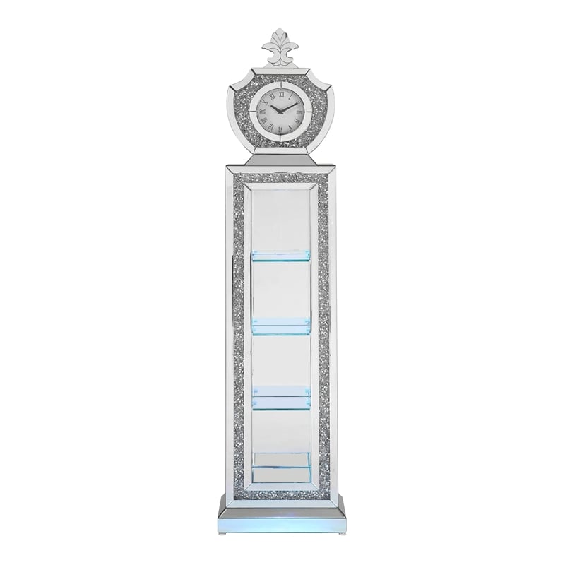 ACME Noralie Wood Frame Grandfather Clock with LED in Mirrored and Faux Diamonds