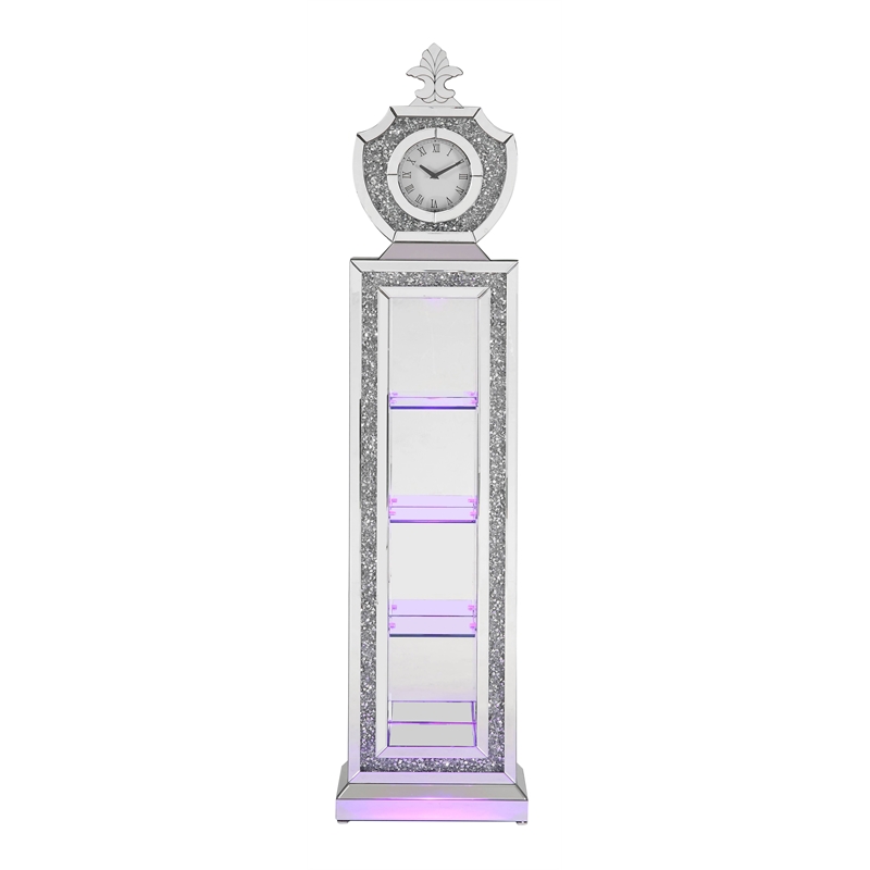 ACME Noralie Wood Frame Grandfather Clock with LED in Mirrored and Faux Diamonds