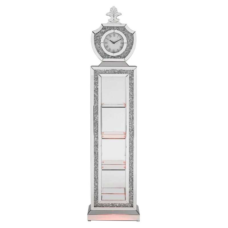 ACME Noralie Wood Frame Grandfather Clock with LED in Mirrored and Faux Diamonds