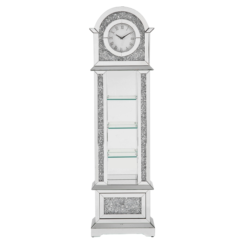 ACME Noralie Wood Frame Grandfather Clock with LED in Mirrored and Faux Diamonds