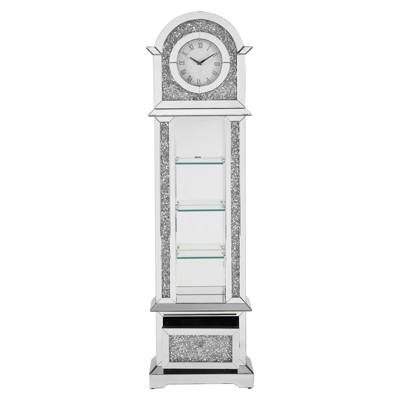 ACME Noralie Wood Frame Grandfather Clock with LED in Mirrored and Faux Diamonds