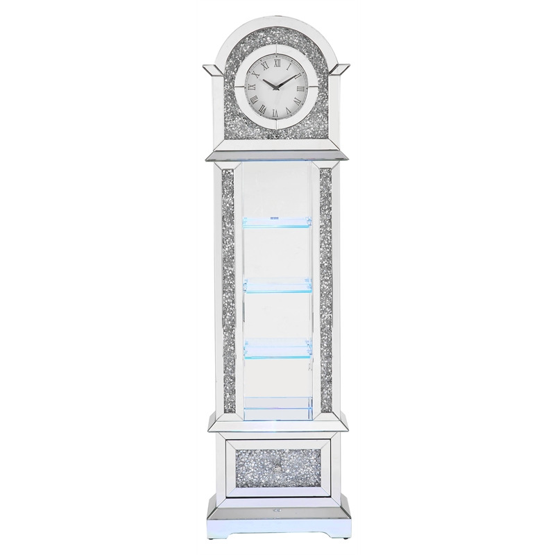 ACME Noralie Wood Frame Grandfather Clock with LED in Mirrored and Faux Diamonds