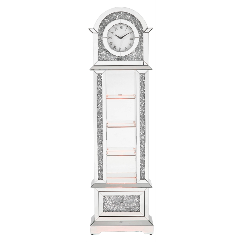 ACME Noralie Wood Frame Grandfather Clock with LED in Mirrored and Faux Diamonds