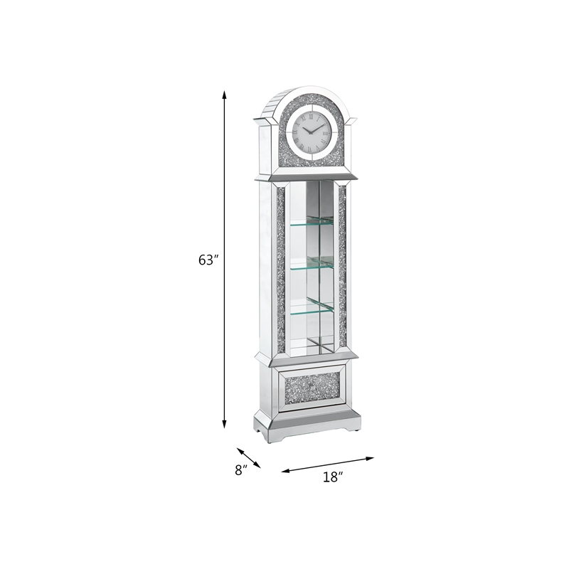 ACME Noralie Wood Frame Grandfather Clock with LED in Mirrored and Faux Diamonds