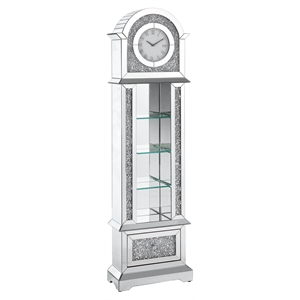 acme noralie wood frame grandfather clock with led in mirrored and faux diamonds