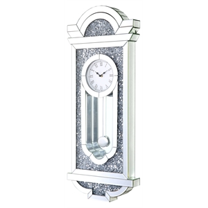 acme noralie wood frame vertical wall clock in mirrored and faux diamonds