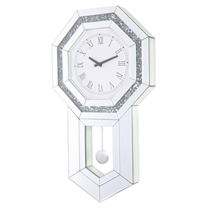 acme noralie wood frame wall clock in mirrored and faux diamonds