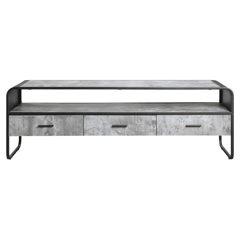 ACME Raziela Storage TV Stand in Concrete Gray and Black Metal Frame