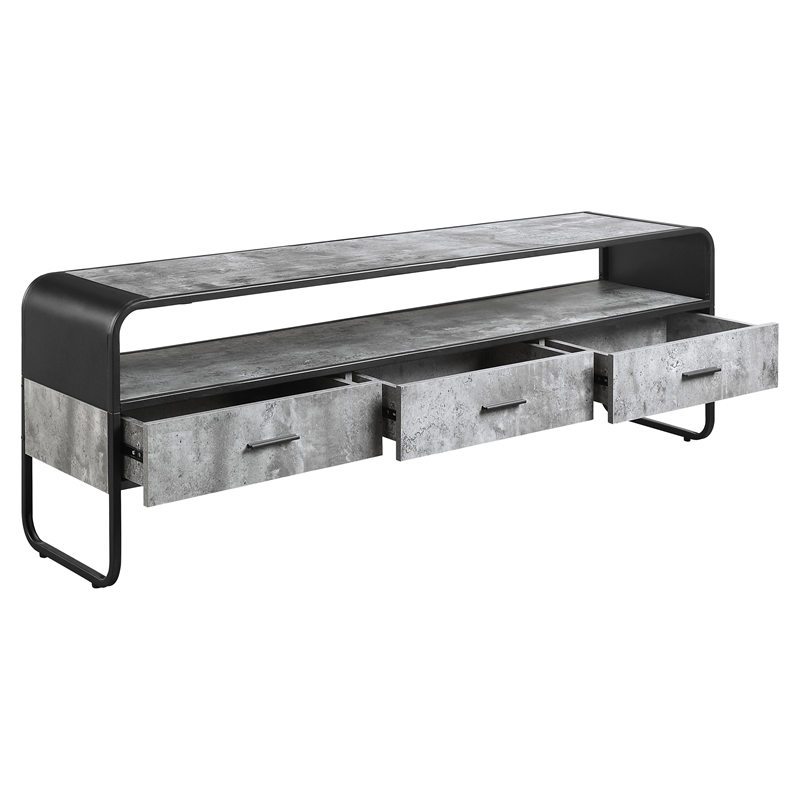 ACME Raziela Storage TV Stand in Concrete Gray and Black Metal Frame