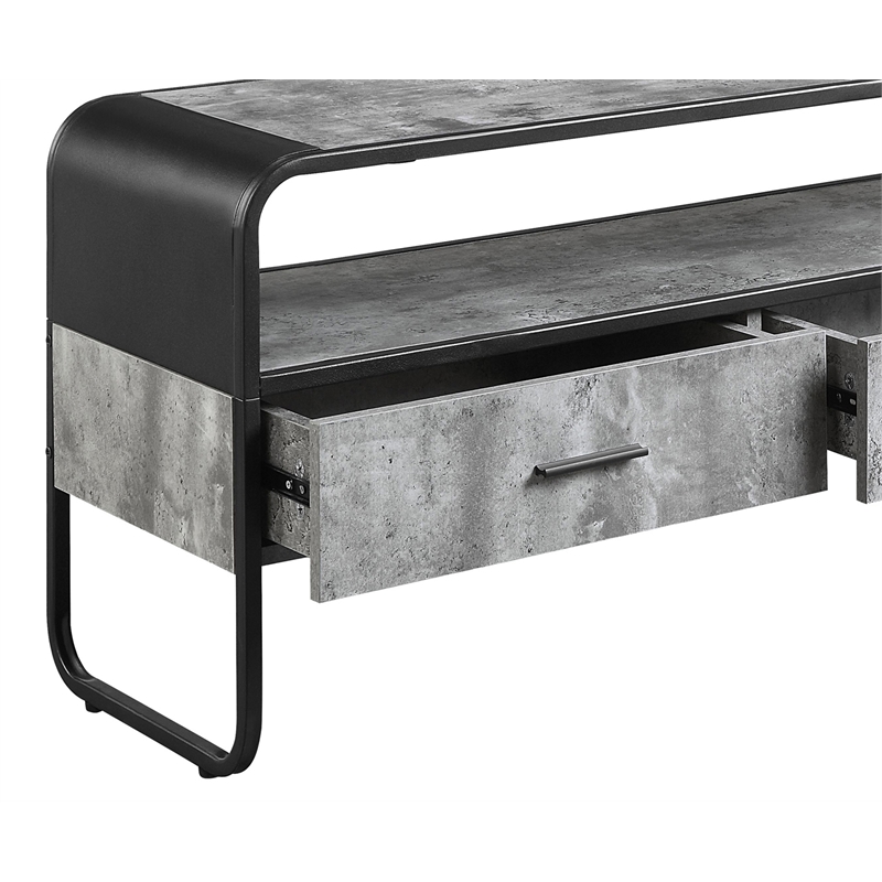 ACME Raziela Storage TV Stand in Concrete Gray and Black Metal Frame