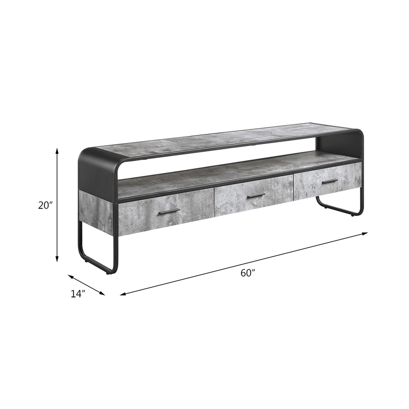 ACME Raziela Storage TV Stand in Concrete Gray and Black Metal Frame