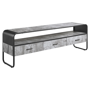 acme raziela storage tv stand in concrete gray and black metal frame